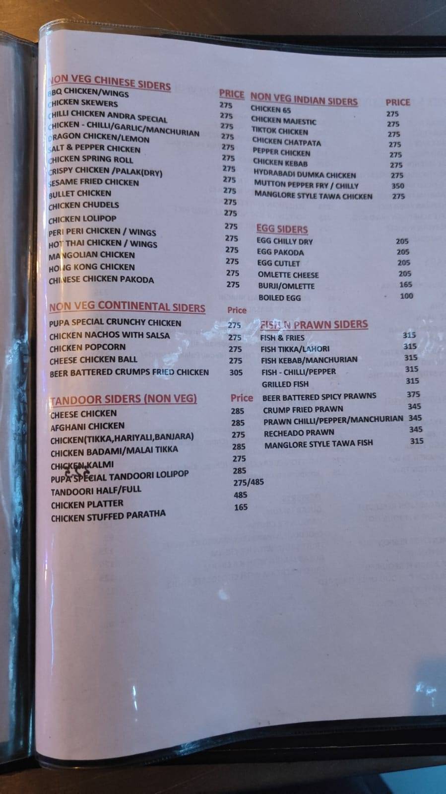 Pupa Pub Bar & Kitchen menu