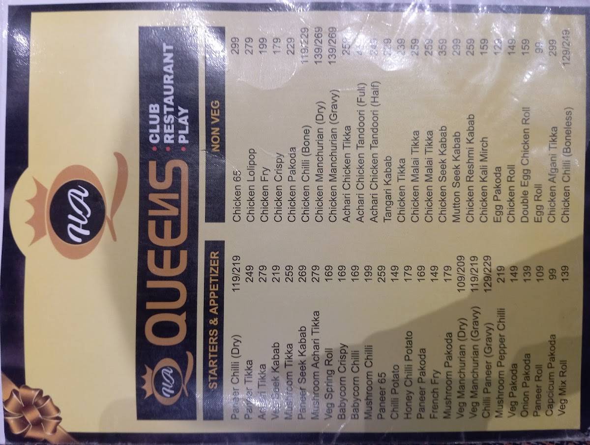 Queen’s Club and Restaurant menu