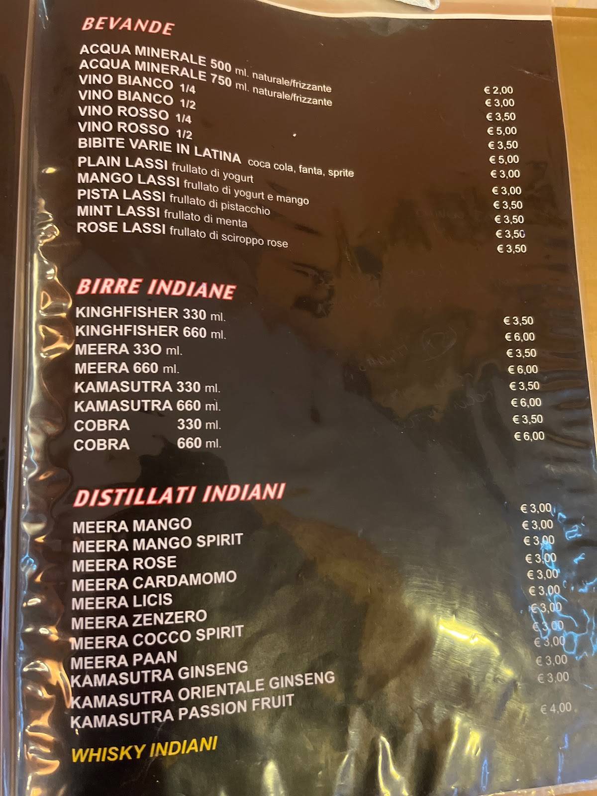 Menu di Ristorante Indiano 