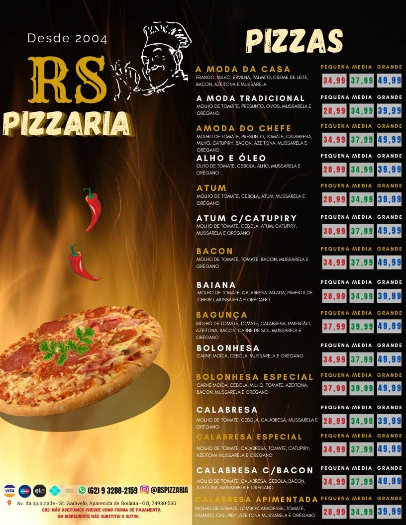 RS Pizzaria cardápio