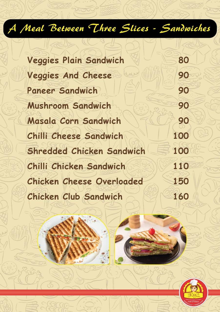 Rayz Cakes menu