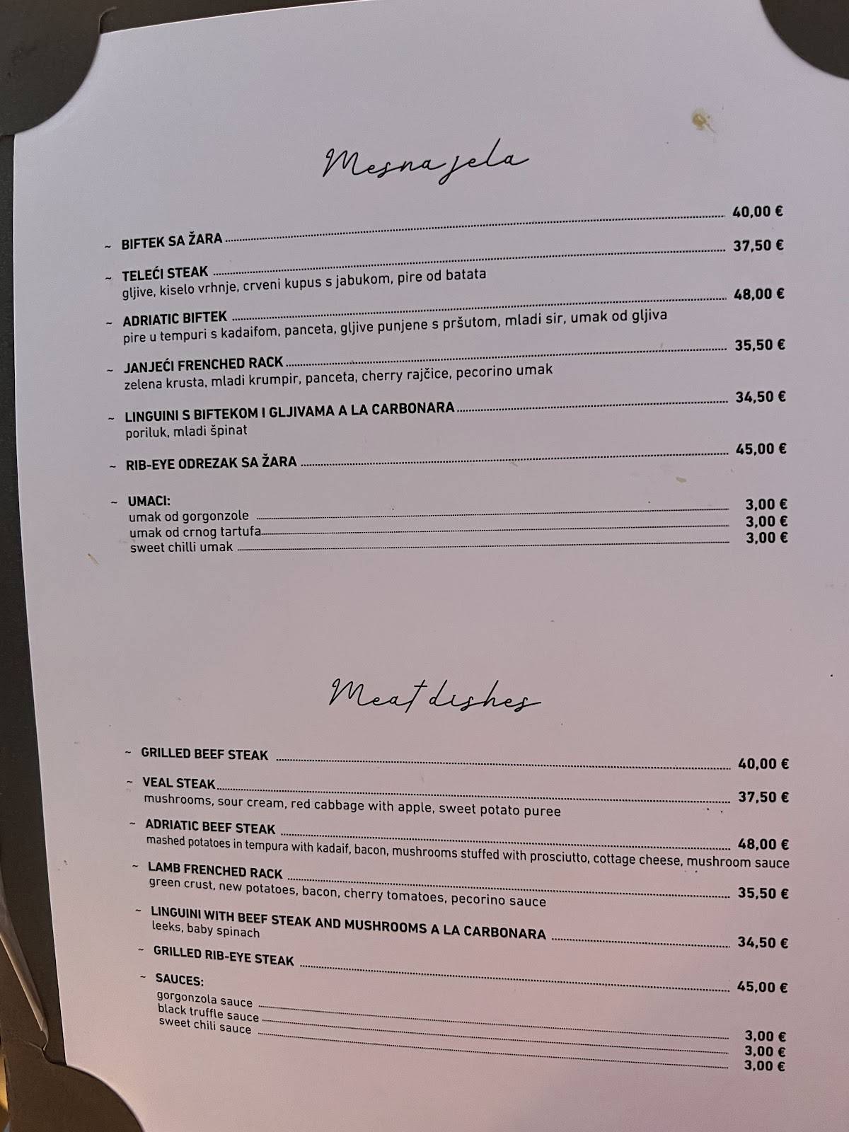 Menu di Restaurant Adriatic 