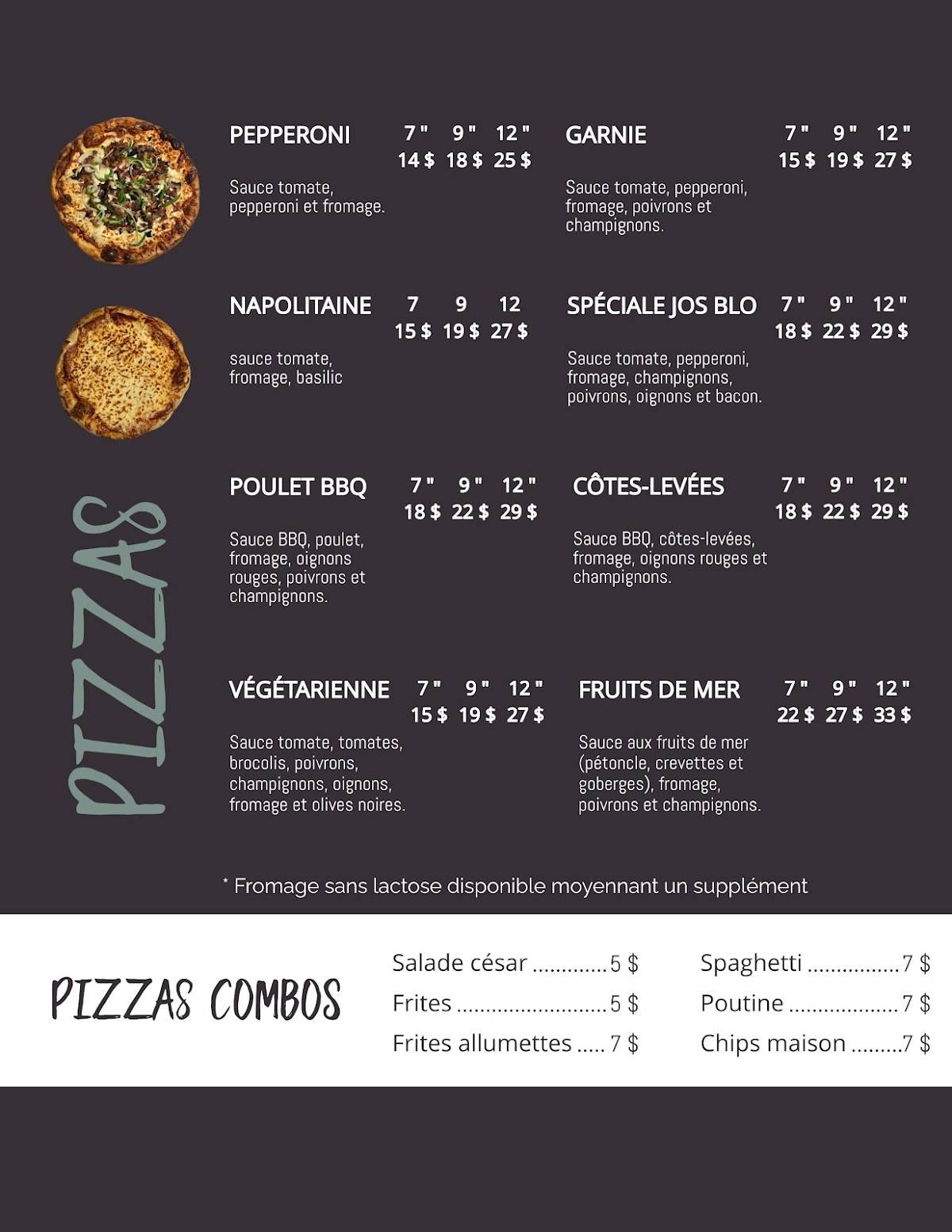 Menu au Restaurant Bistro Jos Blo, LacEtchemin