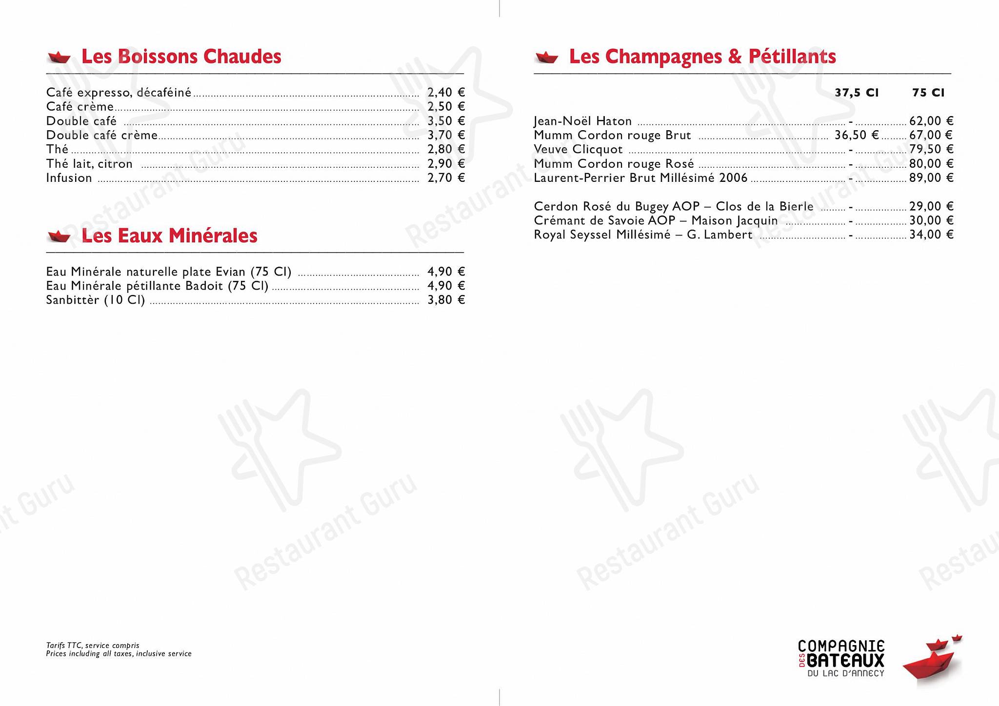 菜单 pour Le Libellule - Bateau Restaurant restaurant