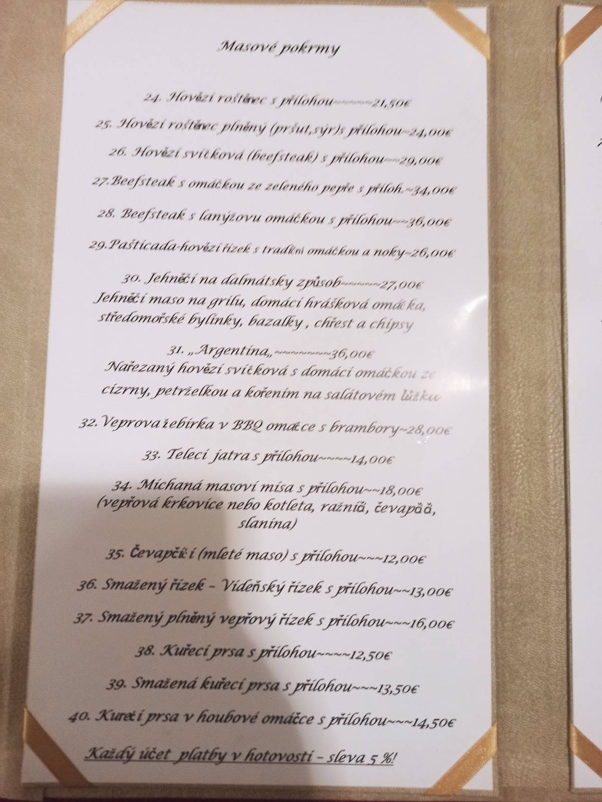 Menu de Restaurant Sagita