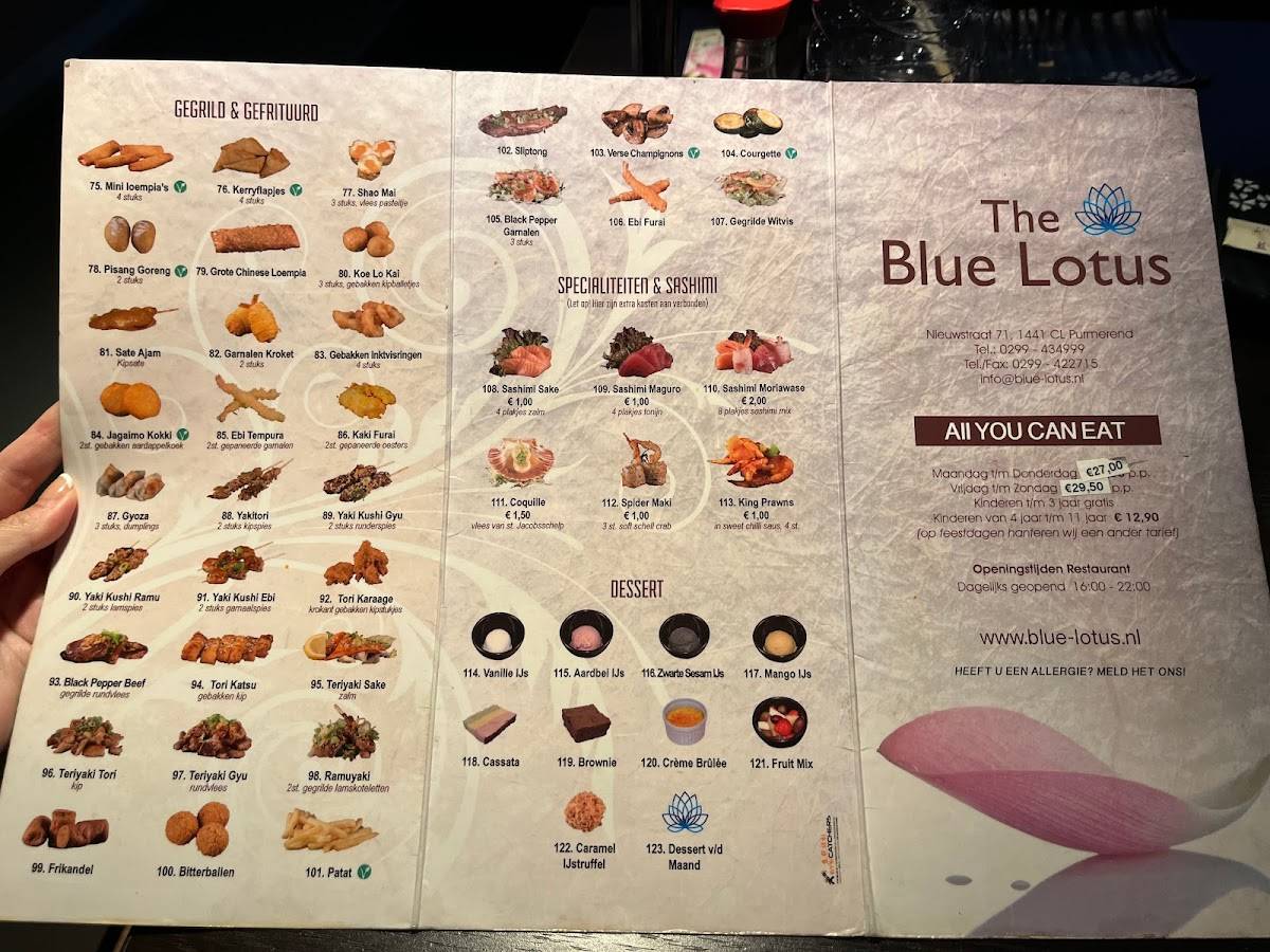Menu de Restaurant The Blue Lotus Purmerend
