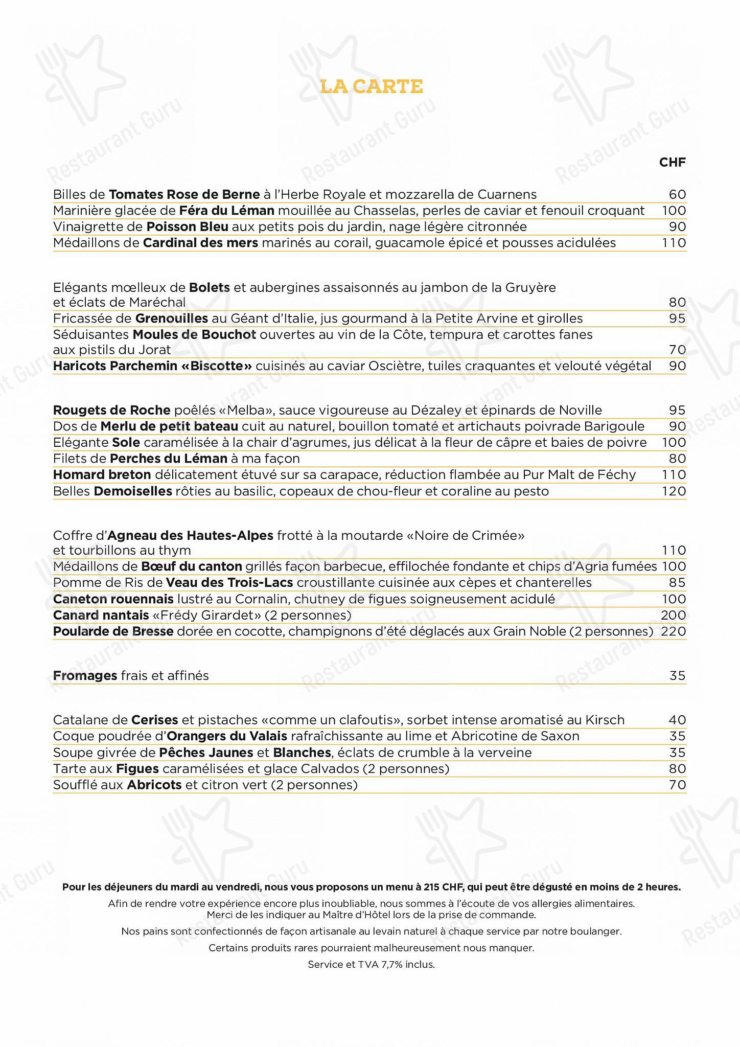 Menu di Restaurant de l'Hôtel de Ville de Crissier - Cafe menu