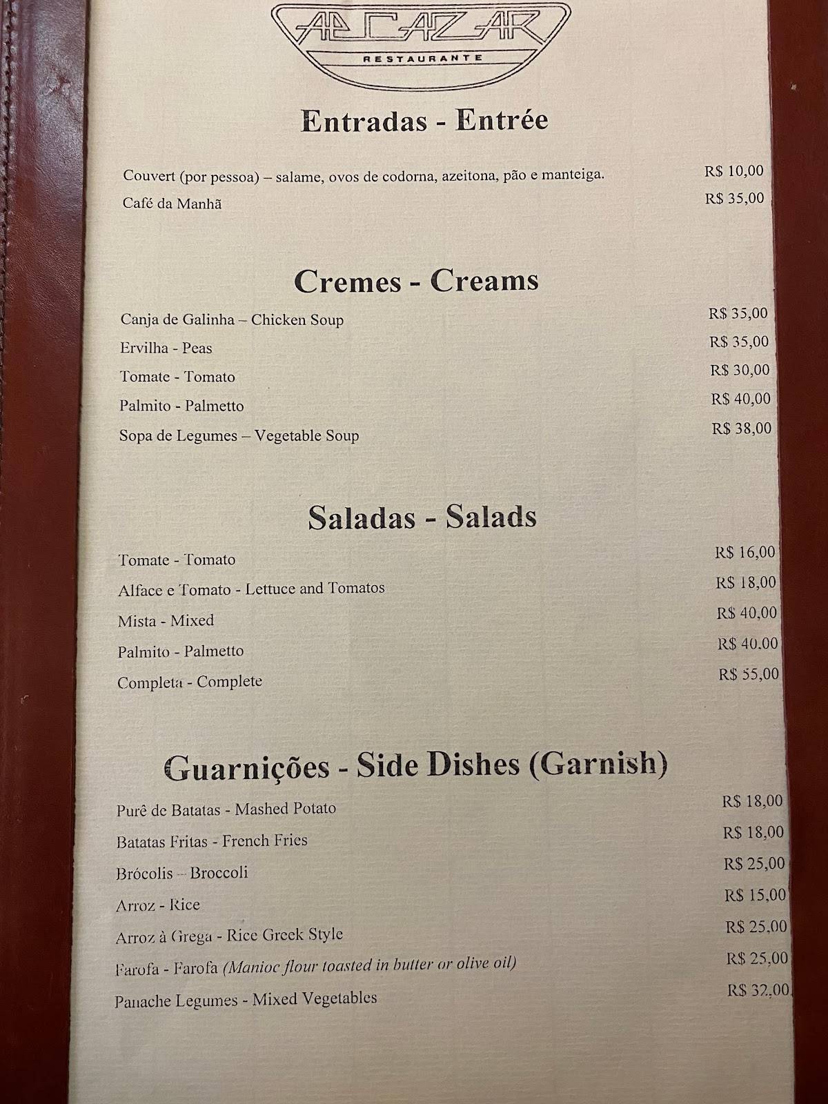 Restaurante Alcazar cardápio