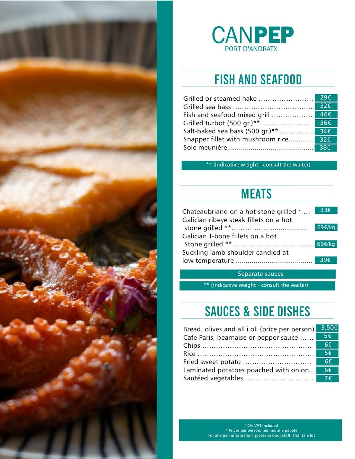 Carta de Restaurante Can Pep Puerto Andratx