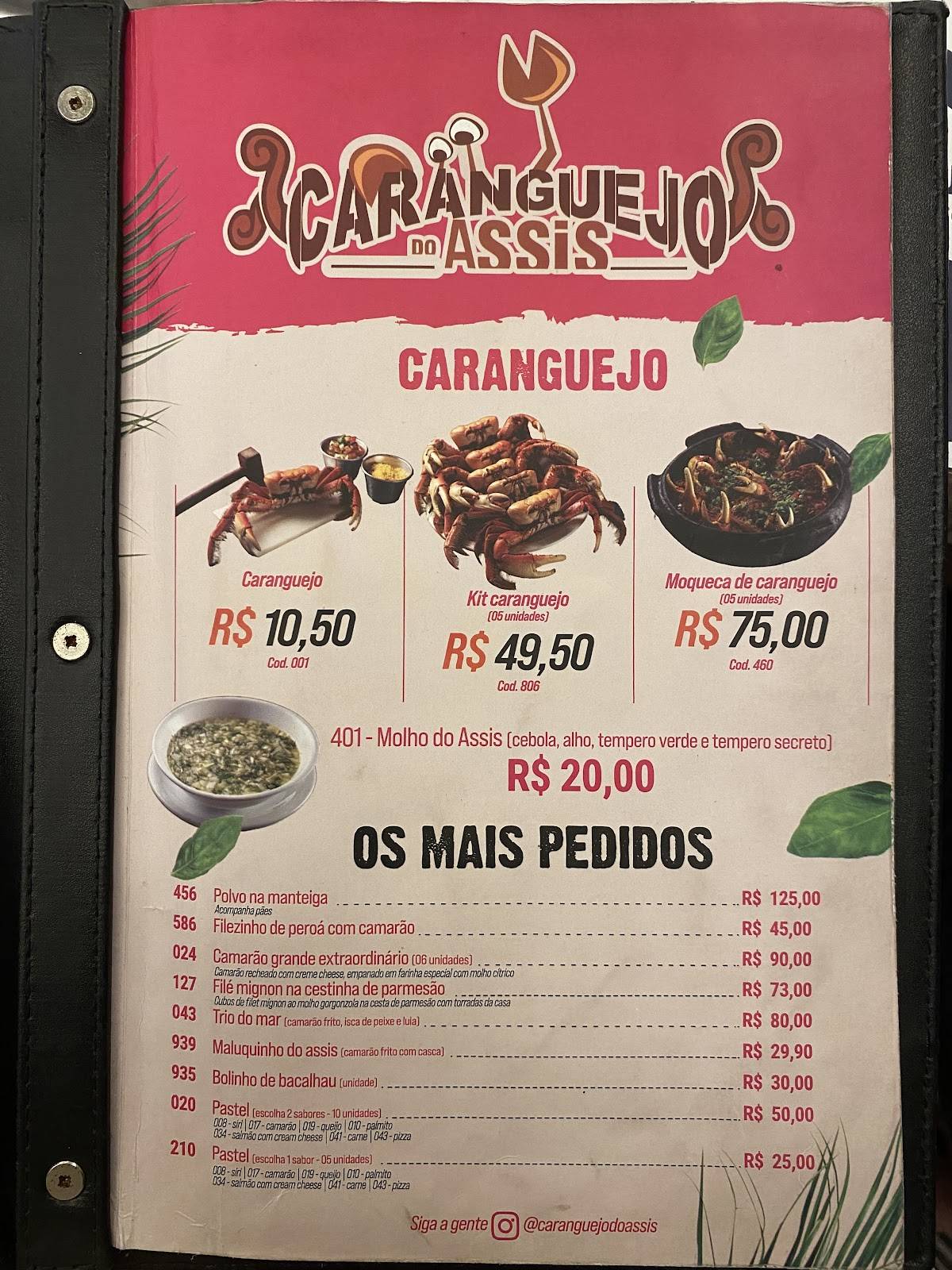 Caranguejo do Assis cardápio