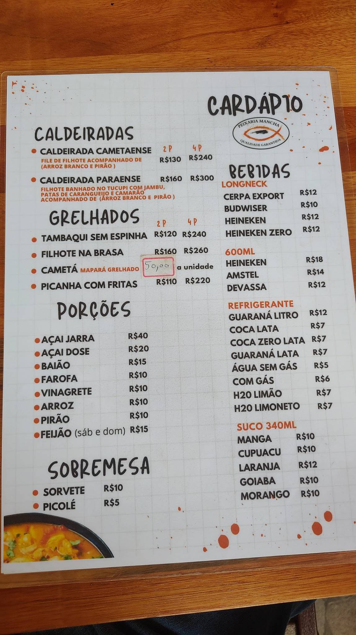 Restaurante Peixaria Mancha cardápio