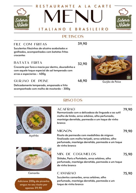 Sabores do Nando cardápio