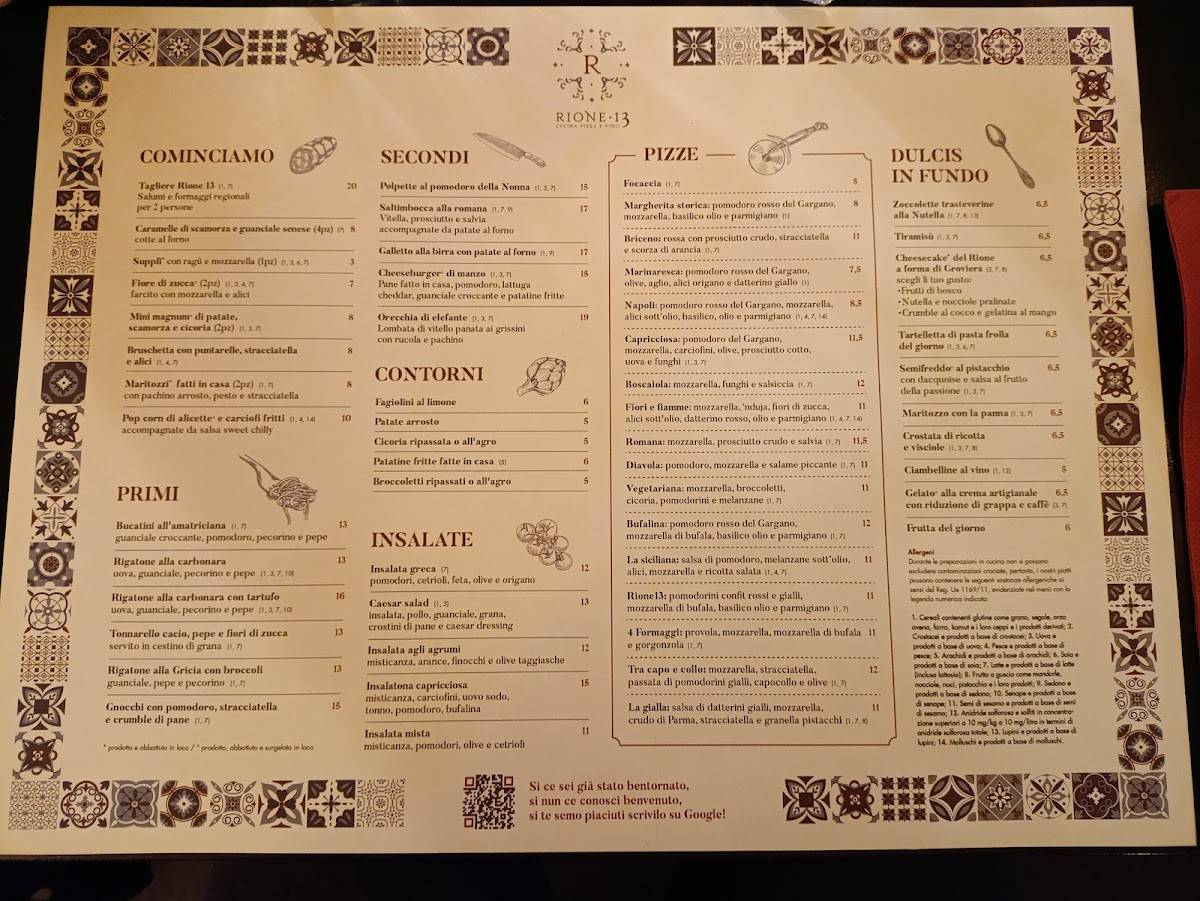 Menu di Rione 13 Ristorante 