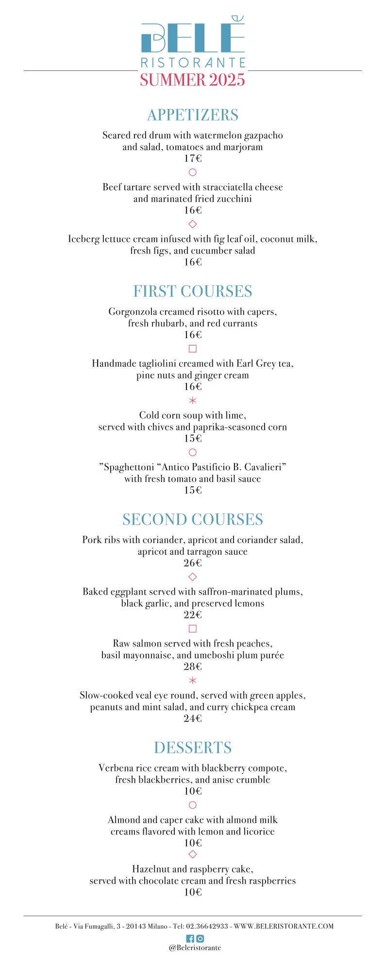 Menu de Ristorante Belé Navigli