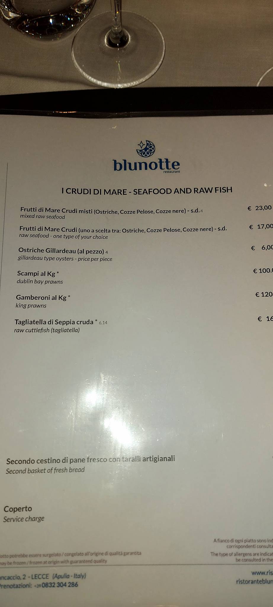 Menu di Ristorante Blunotte 