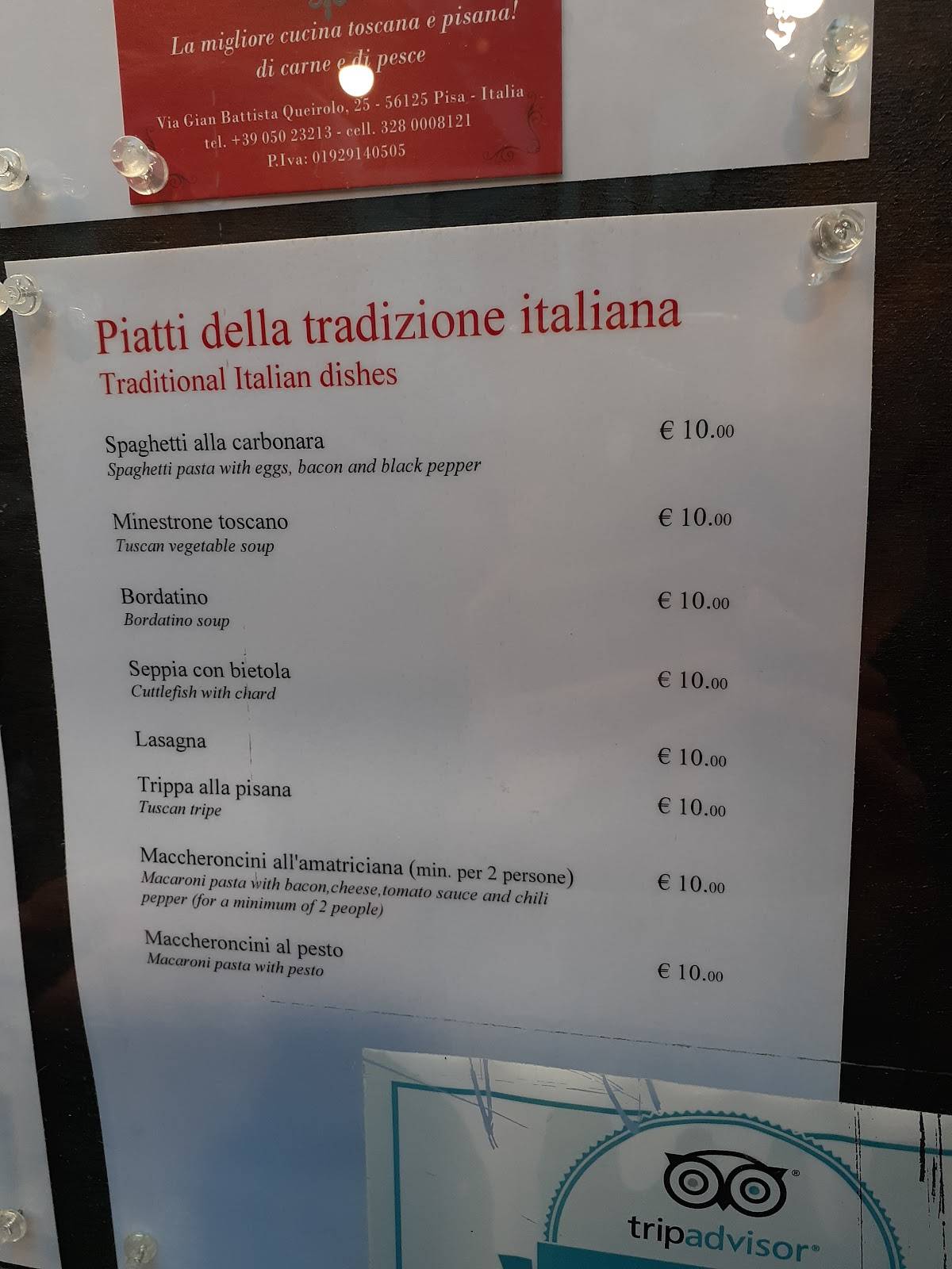 Menu di Buca di San Ranieri Ristorante 
