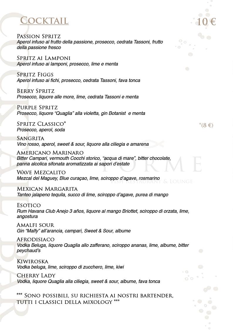 Menu di Ristorante Forme - Fish Restaurant & Lounge Bar 