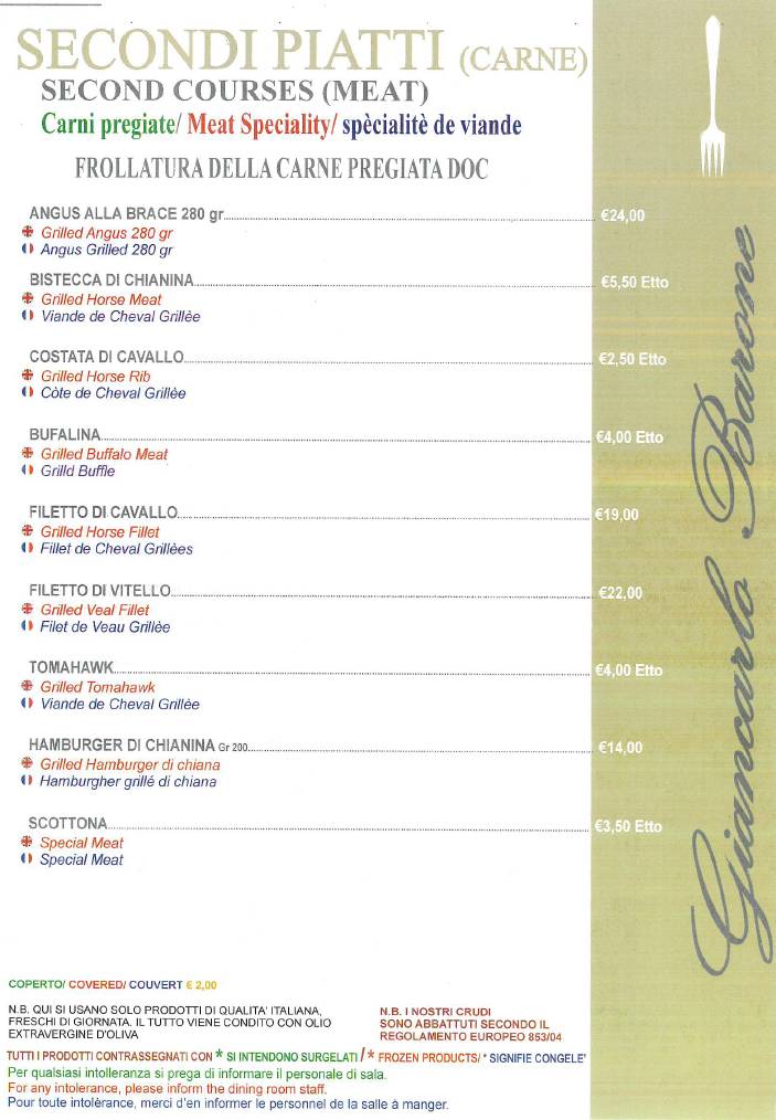 Menu di Ristorante Giancarlo Barone Acicastello 