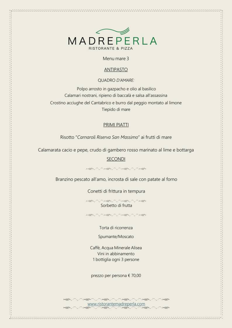 Menu di Ristorante Madreperla 