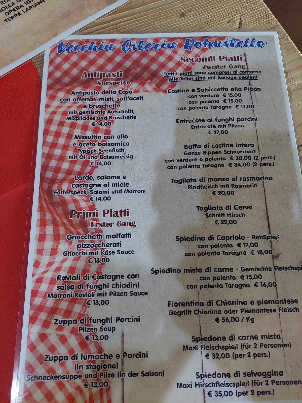 Menu di Ristorante Osteria Robustello 