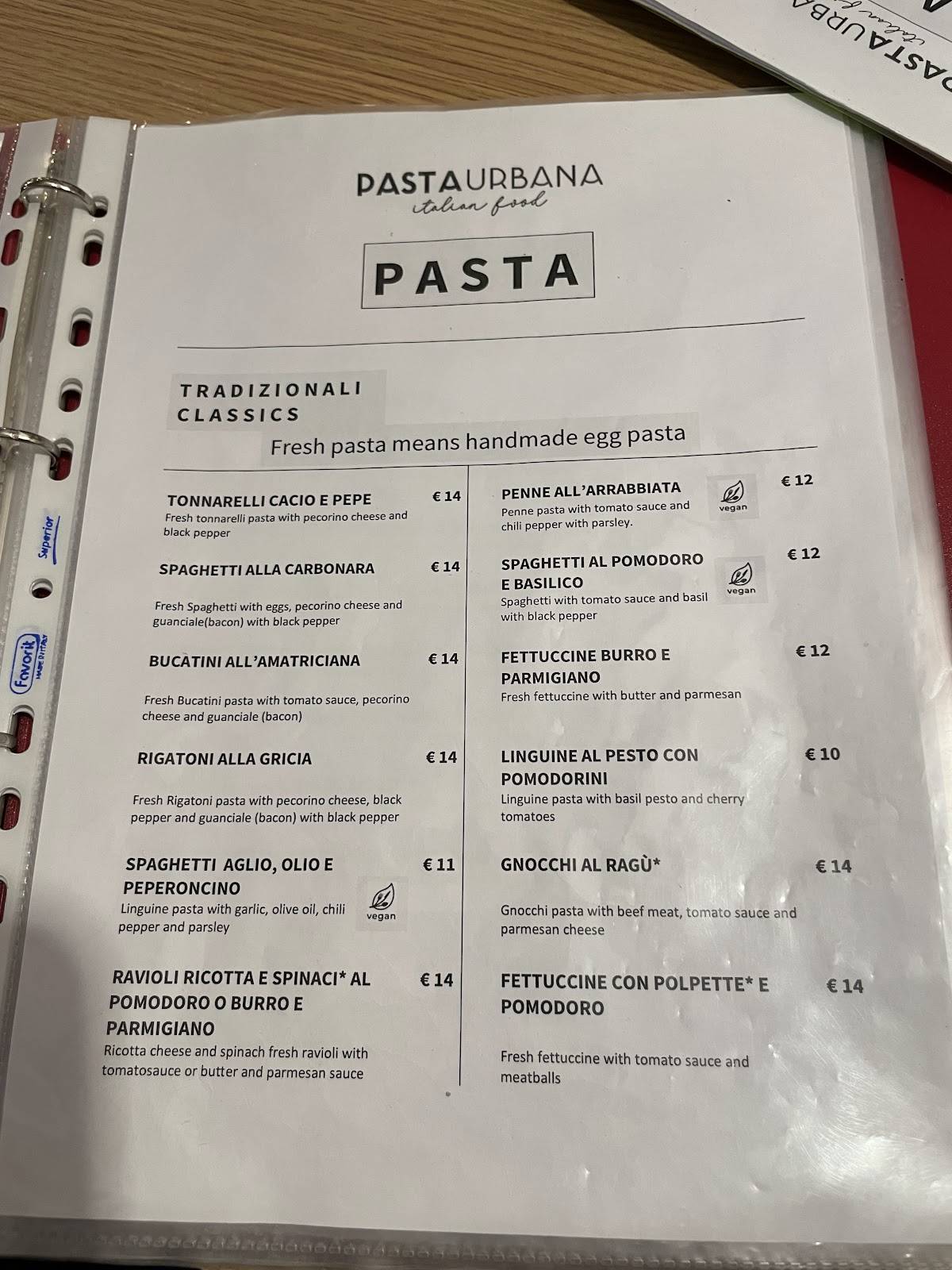 Menu di Ristorante "Pasta Urbana" 