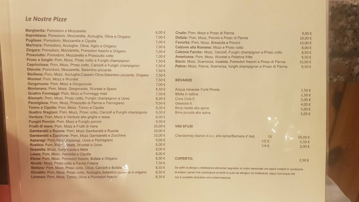 Menu di Ristorante Pizzeria La Rustica 
