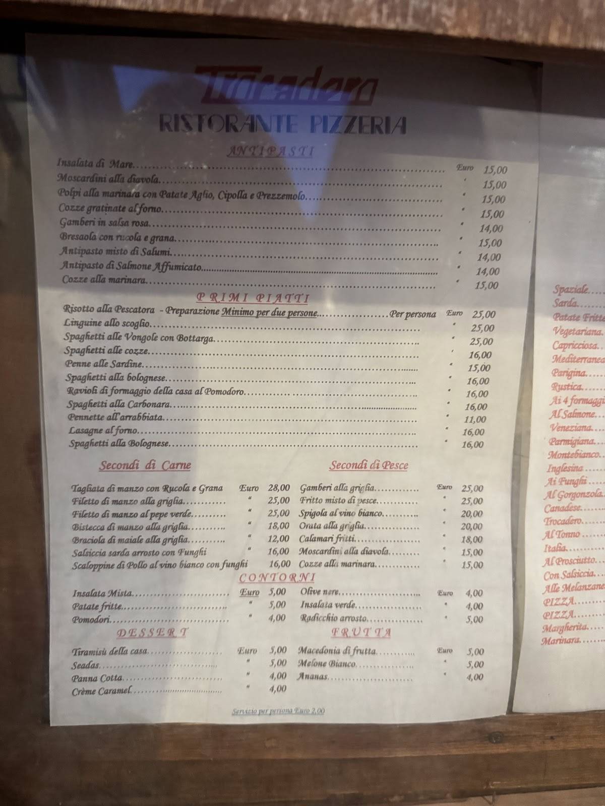 Menu di Ristorante Pizzeria Trocadero 