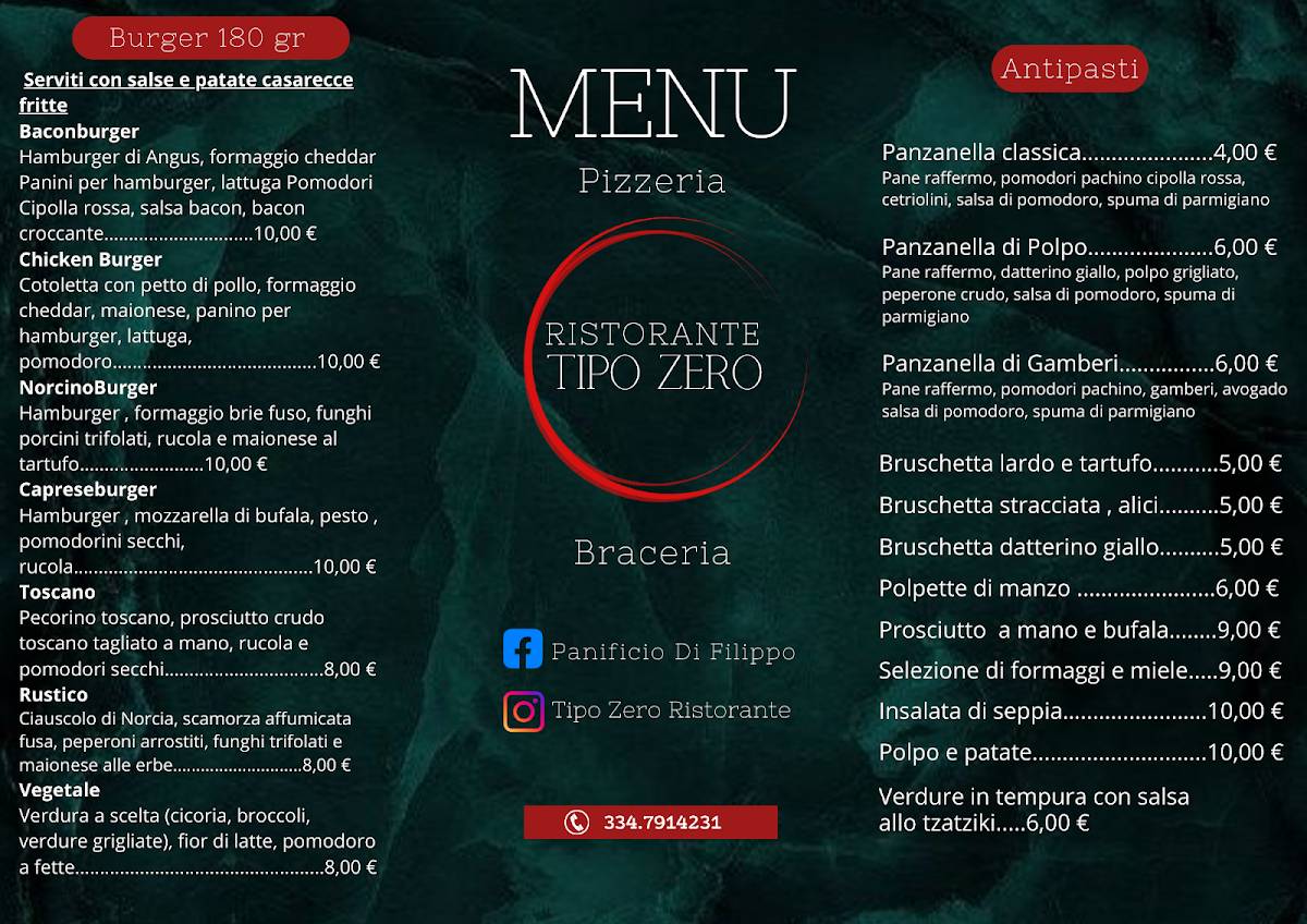 Menu di Ristorante TIPO ZERO 