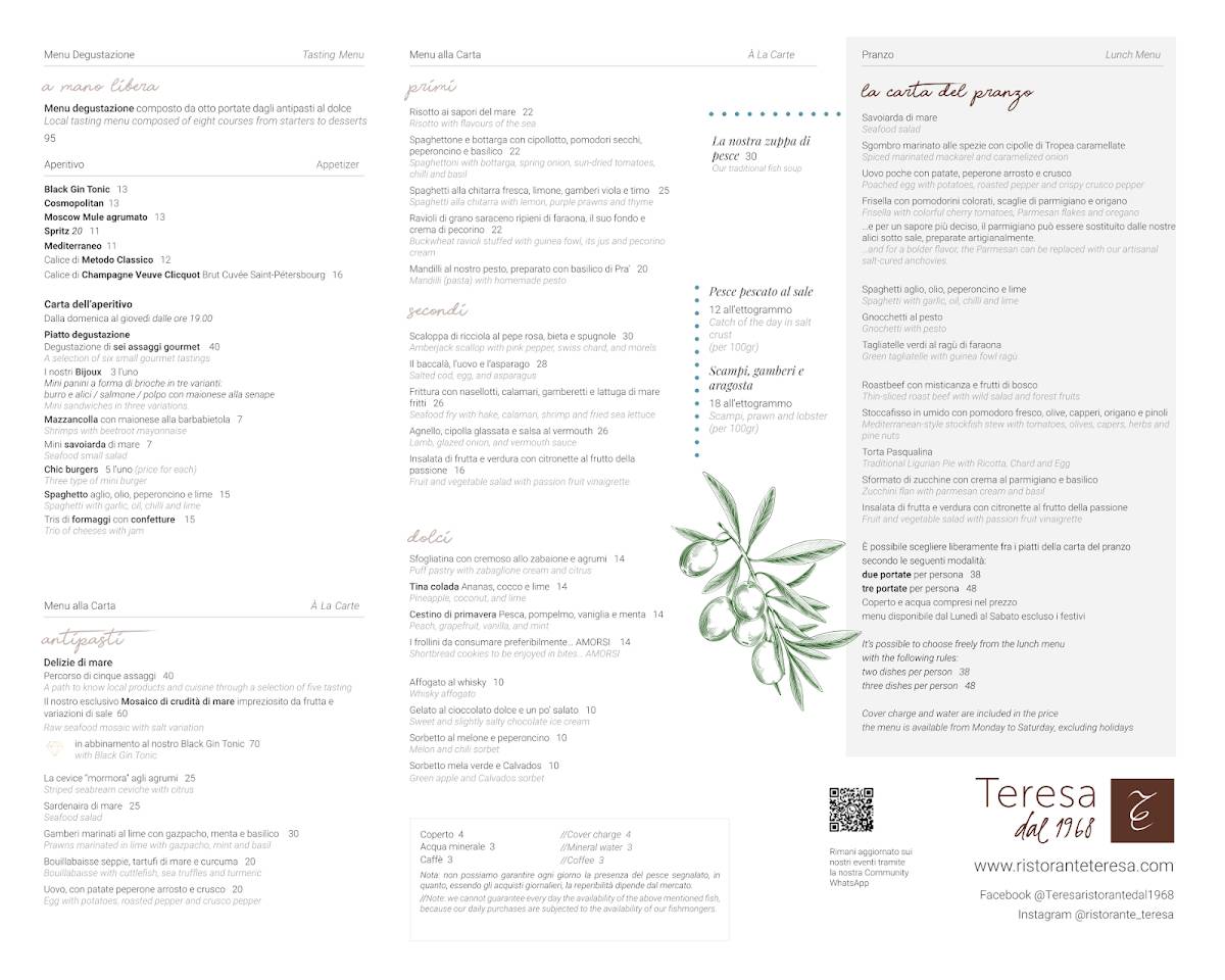 Menu di Ristorante Teresa dal 1968 