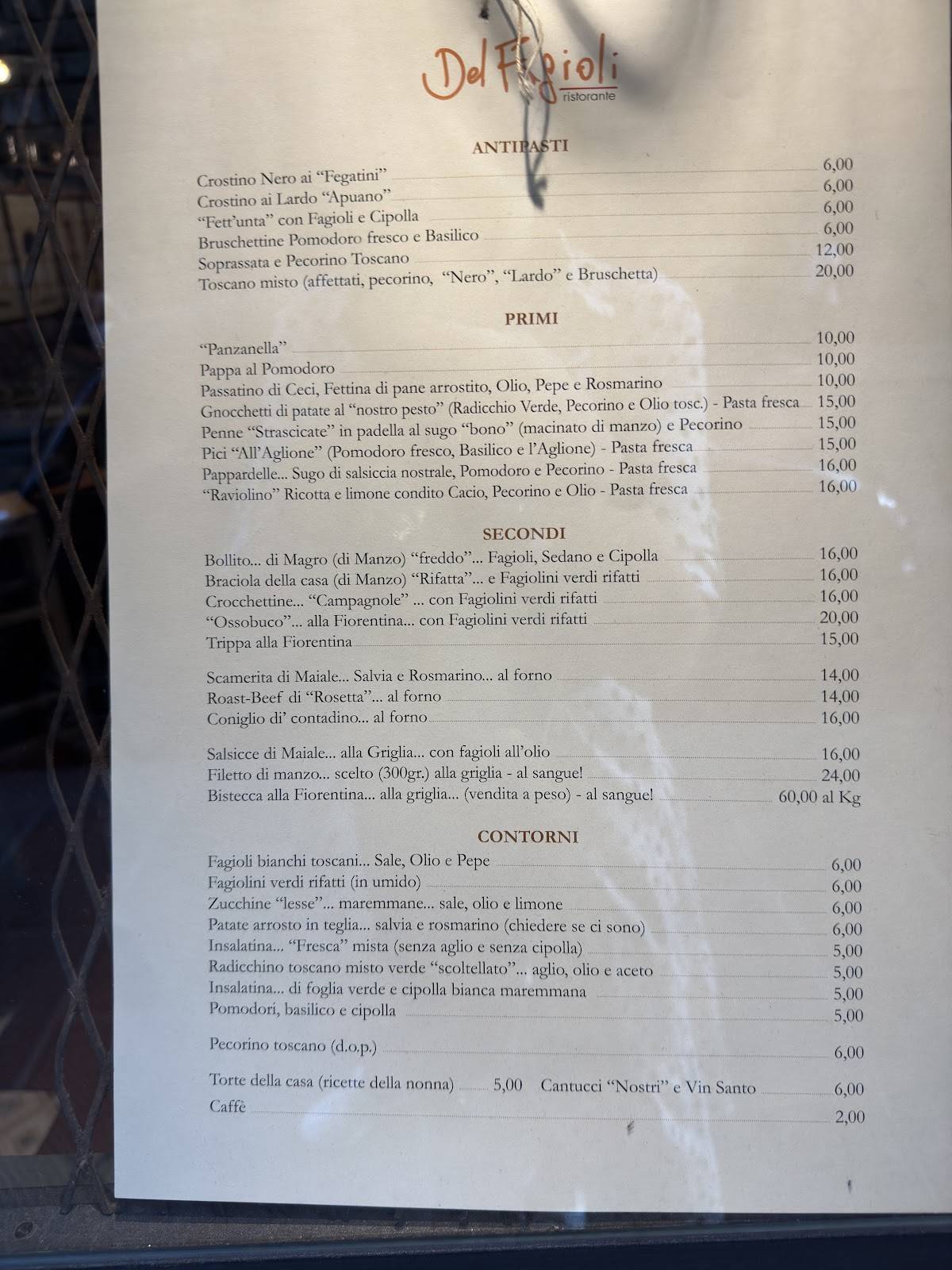 Menu di Ristorante del Fagioli 