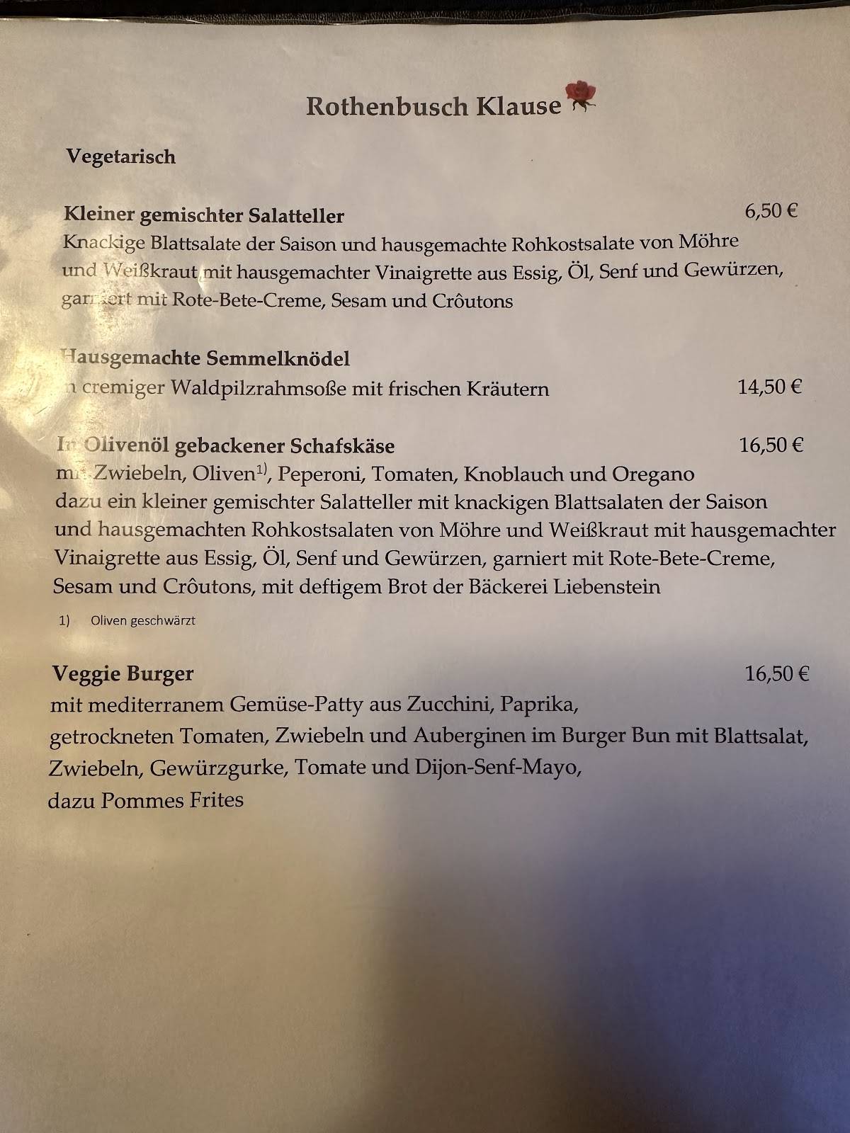 Menu de Rothenbusch Klause