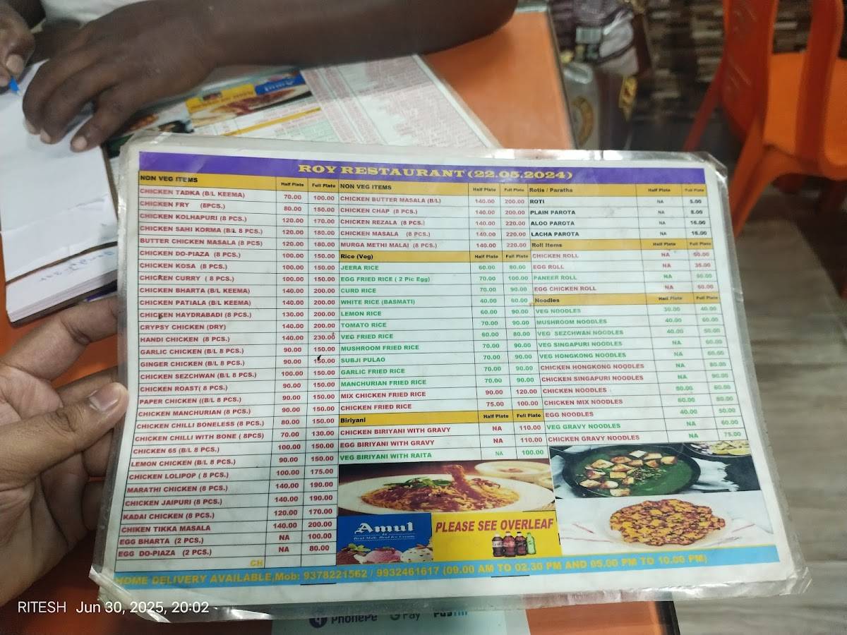 Roy Restaurant menu