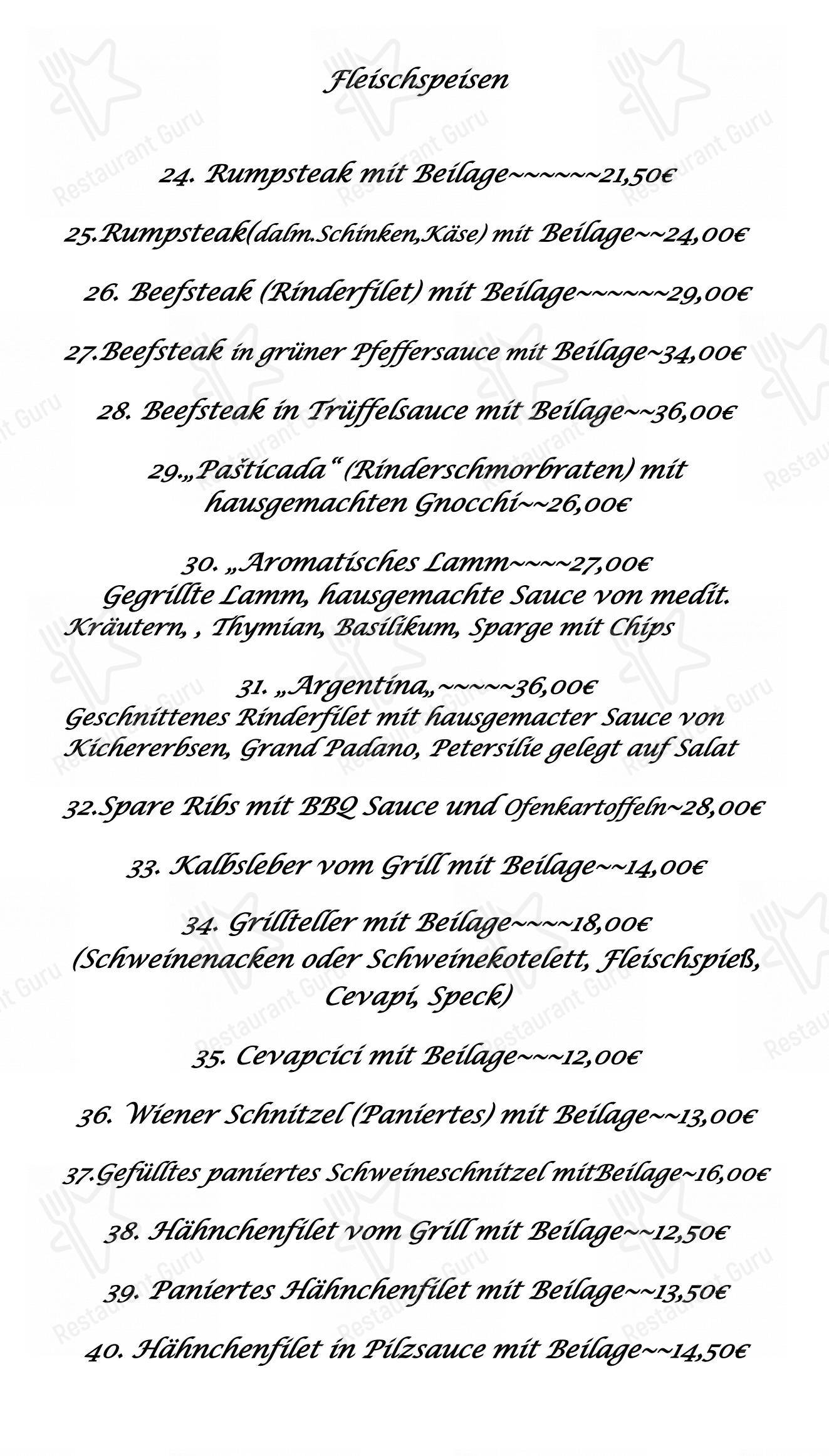 Menu pour Restaurant Sagita - Основное меню