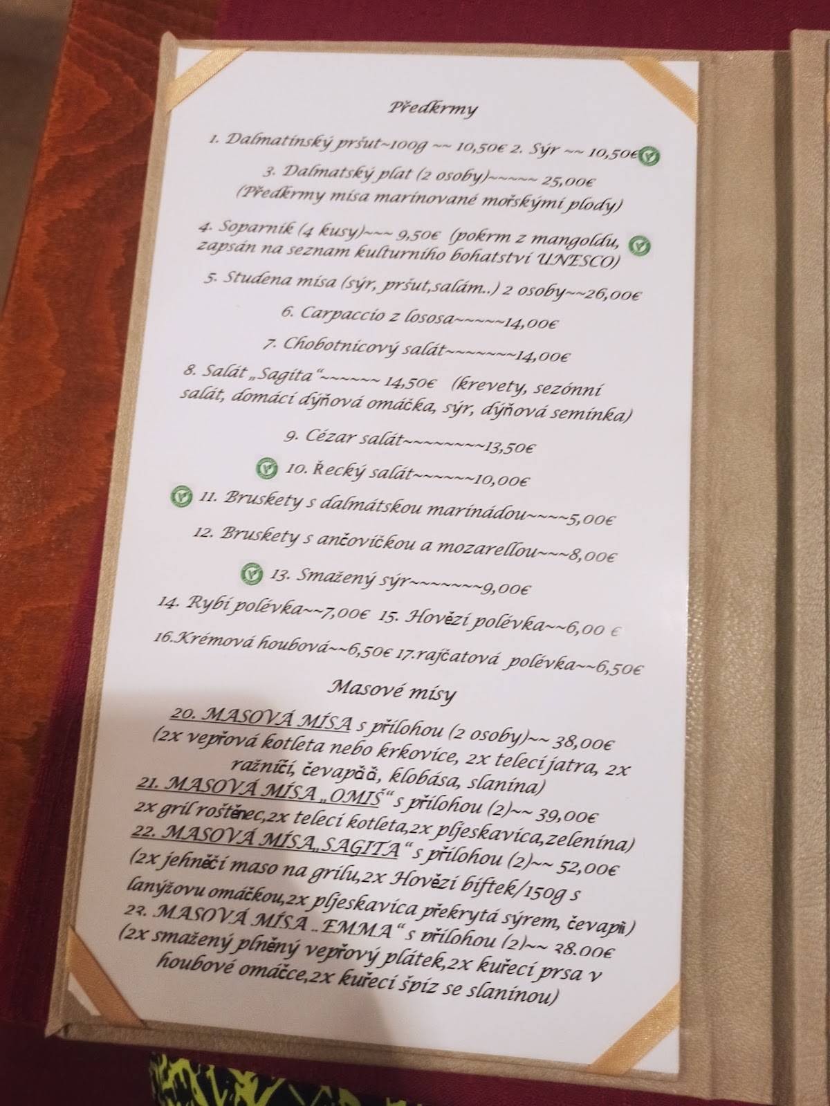 Menu de Restaurant Sagita