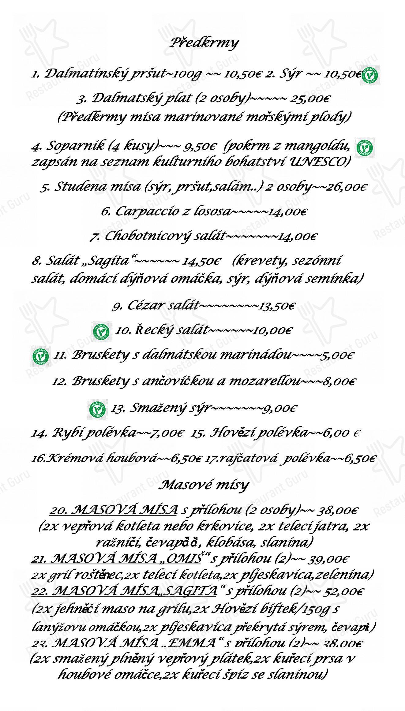 Коктейльная карта pour Restaurant Sagita dans Omiš
