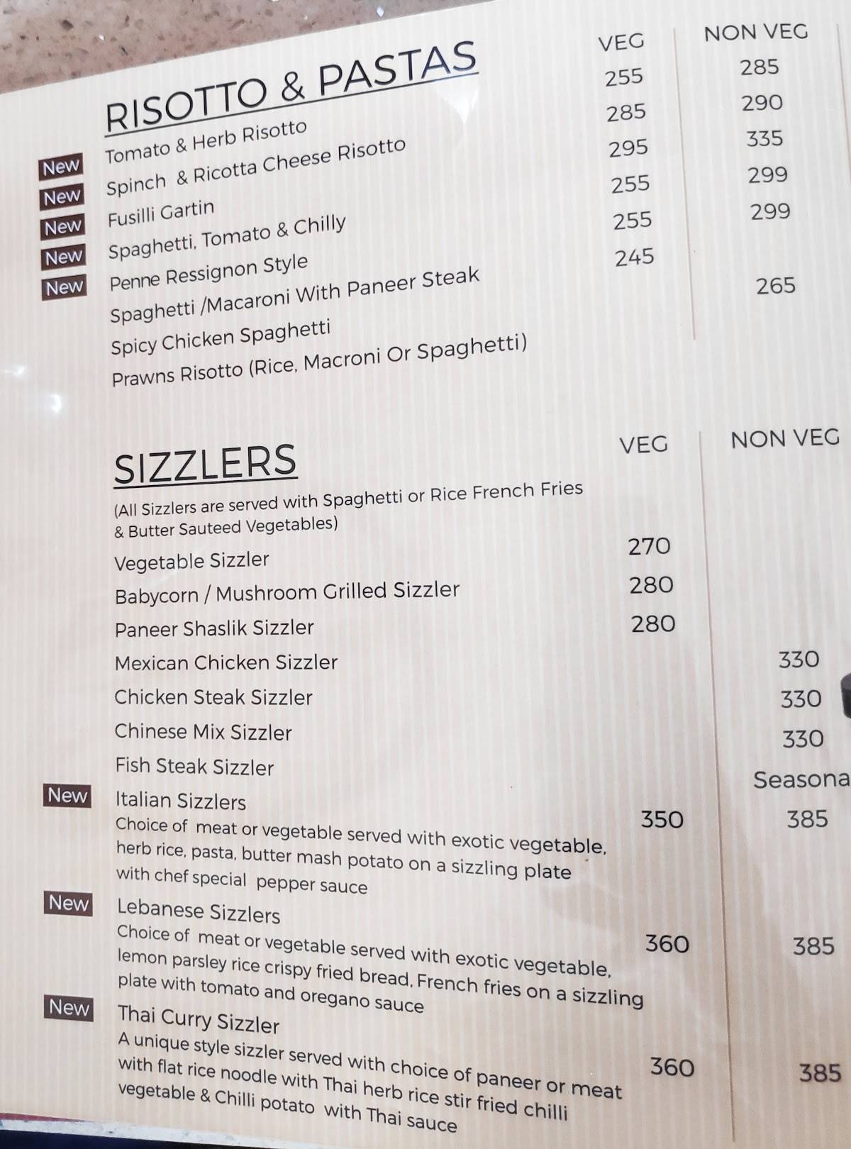 Saiba Restaurant menu