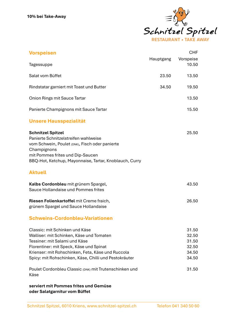 Menu di Schnitzel Spitzel Restaurant & Take Away 