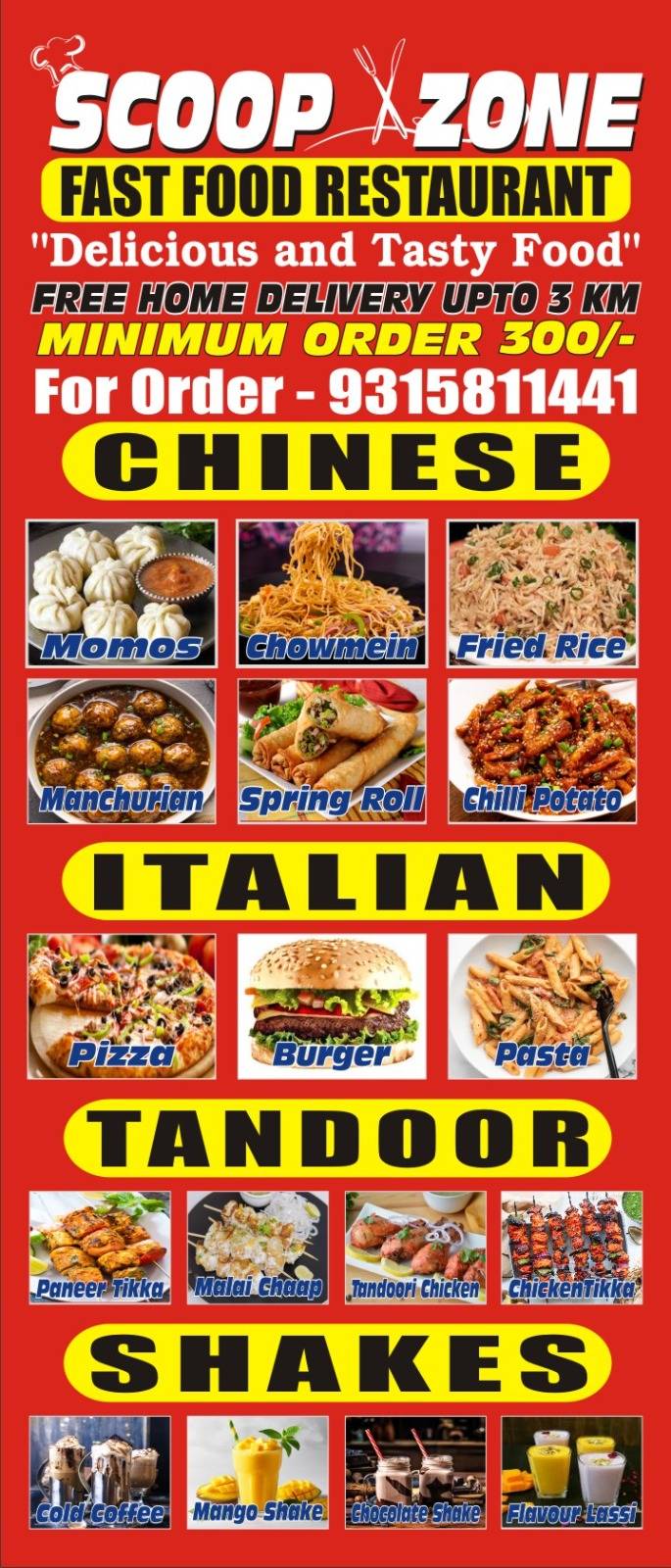 Scoop Zone Restaurant menu
