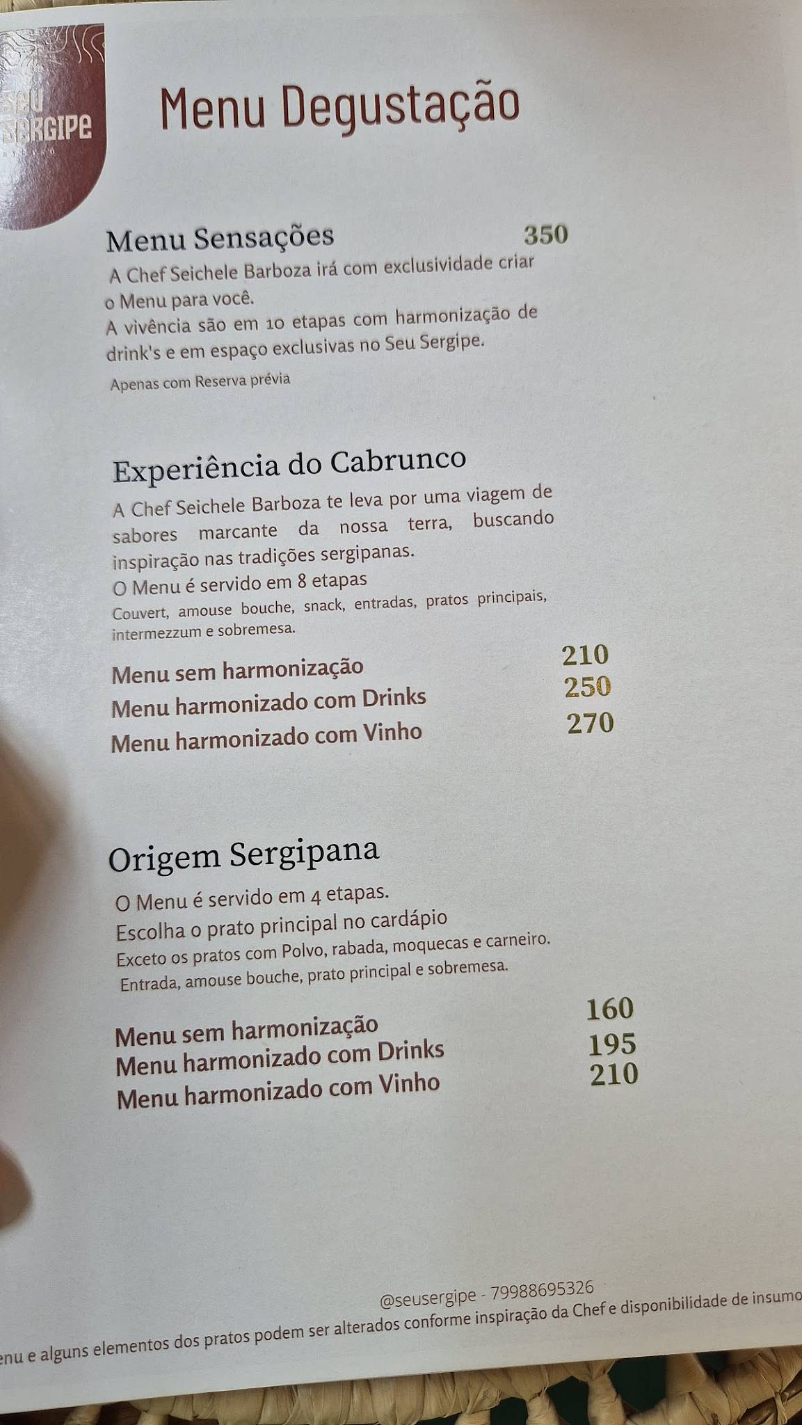 Seu Sergipe cardápio