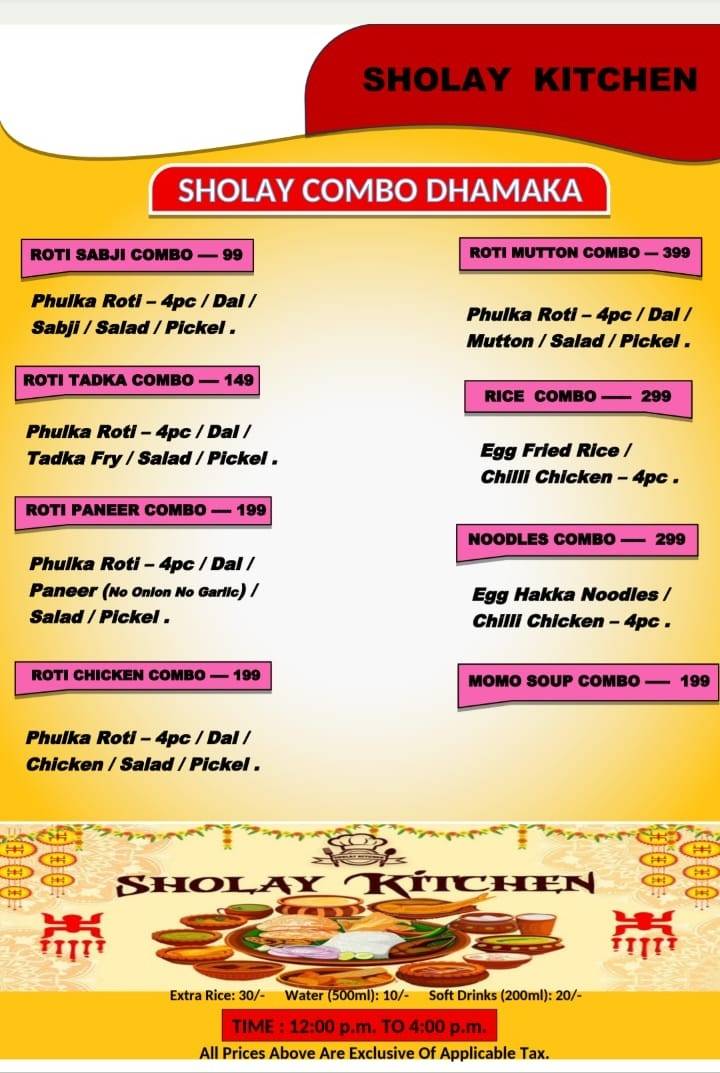 Sholay Kitchen menu