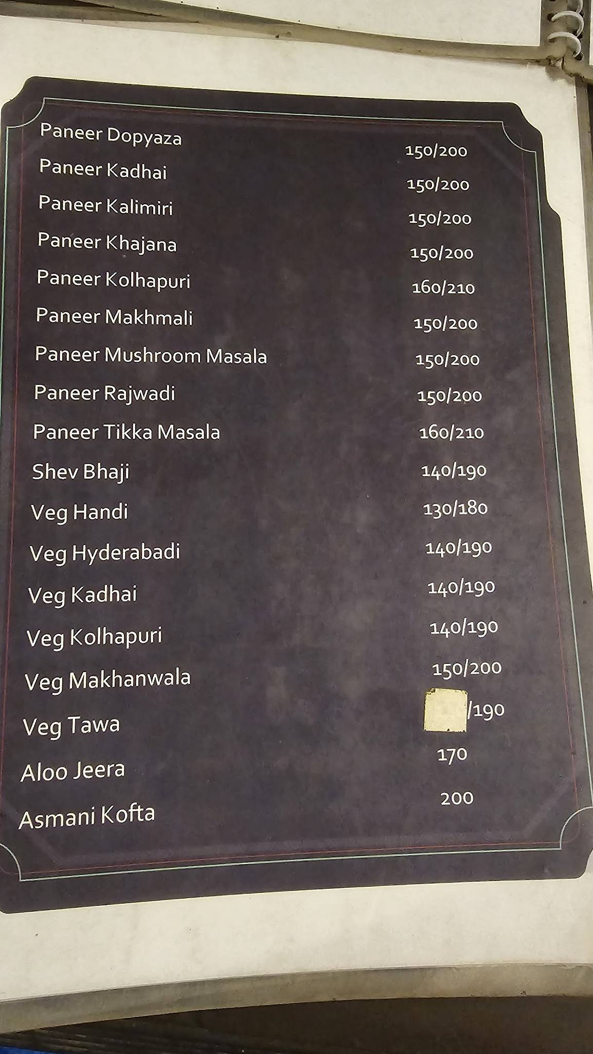 Shree Ji Restaurant menu