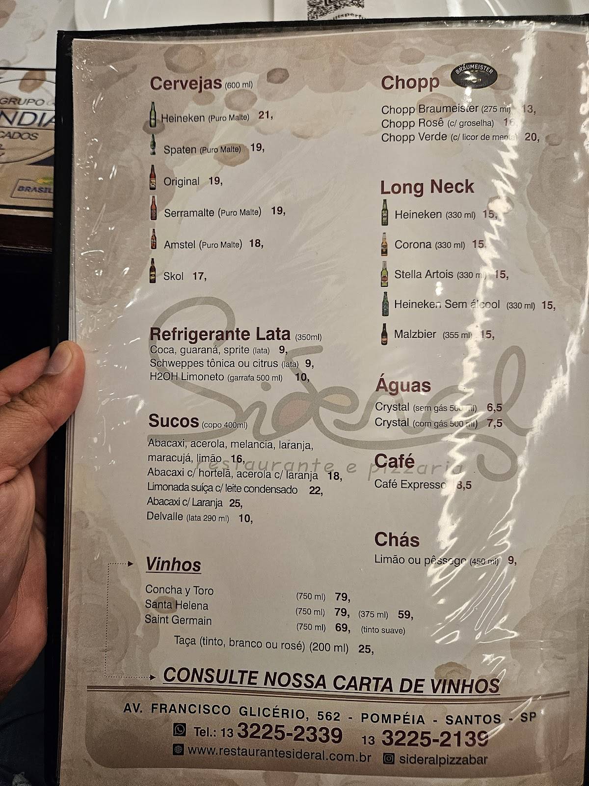 Sideral Restaurante & Pizzaria cardápio