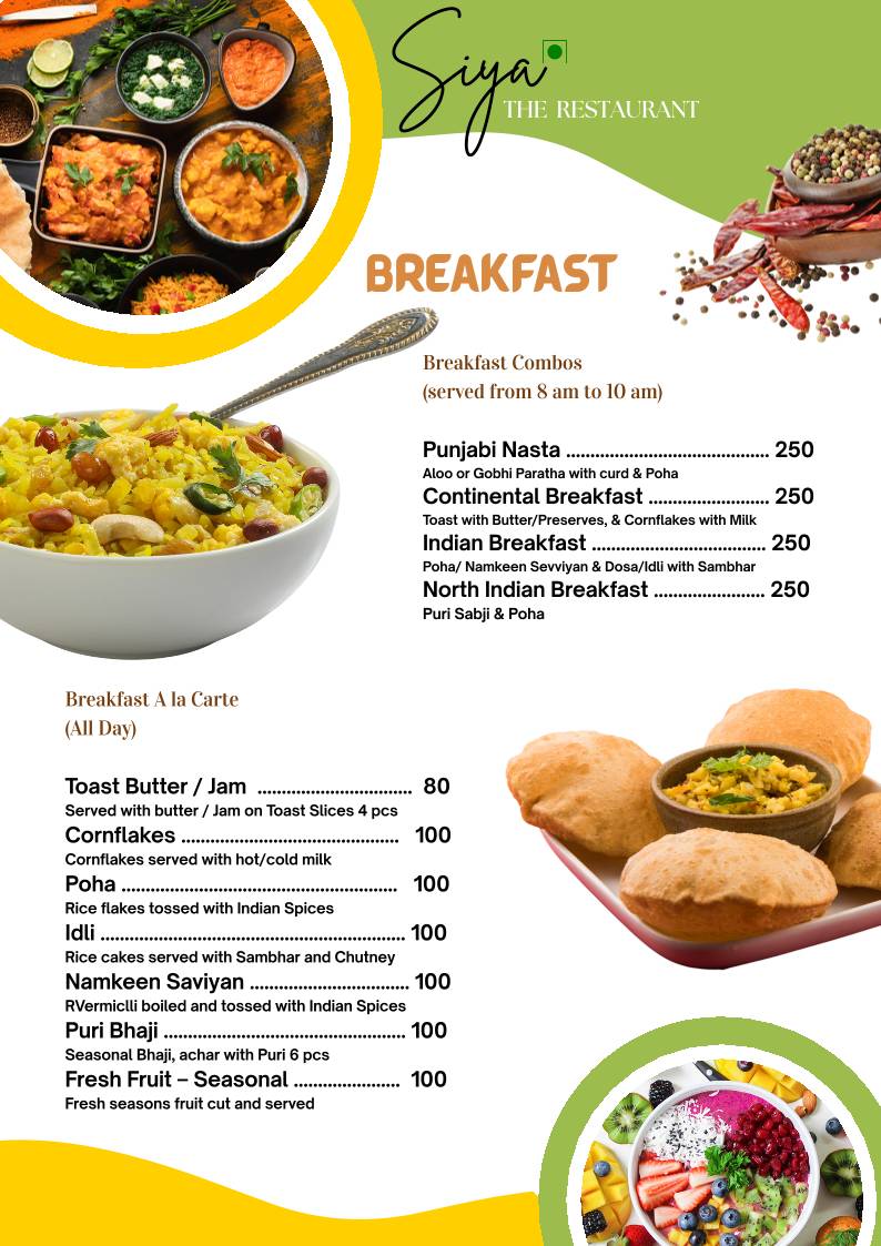 Siya The Restaurant menu