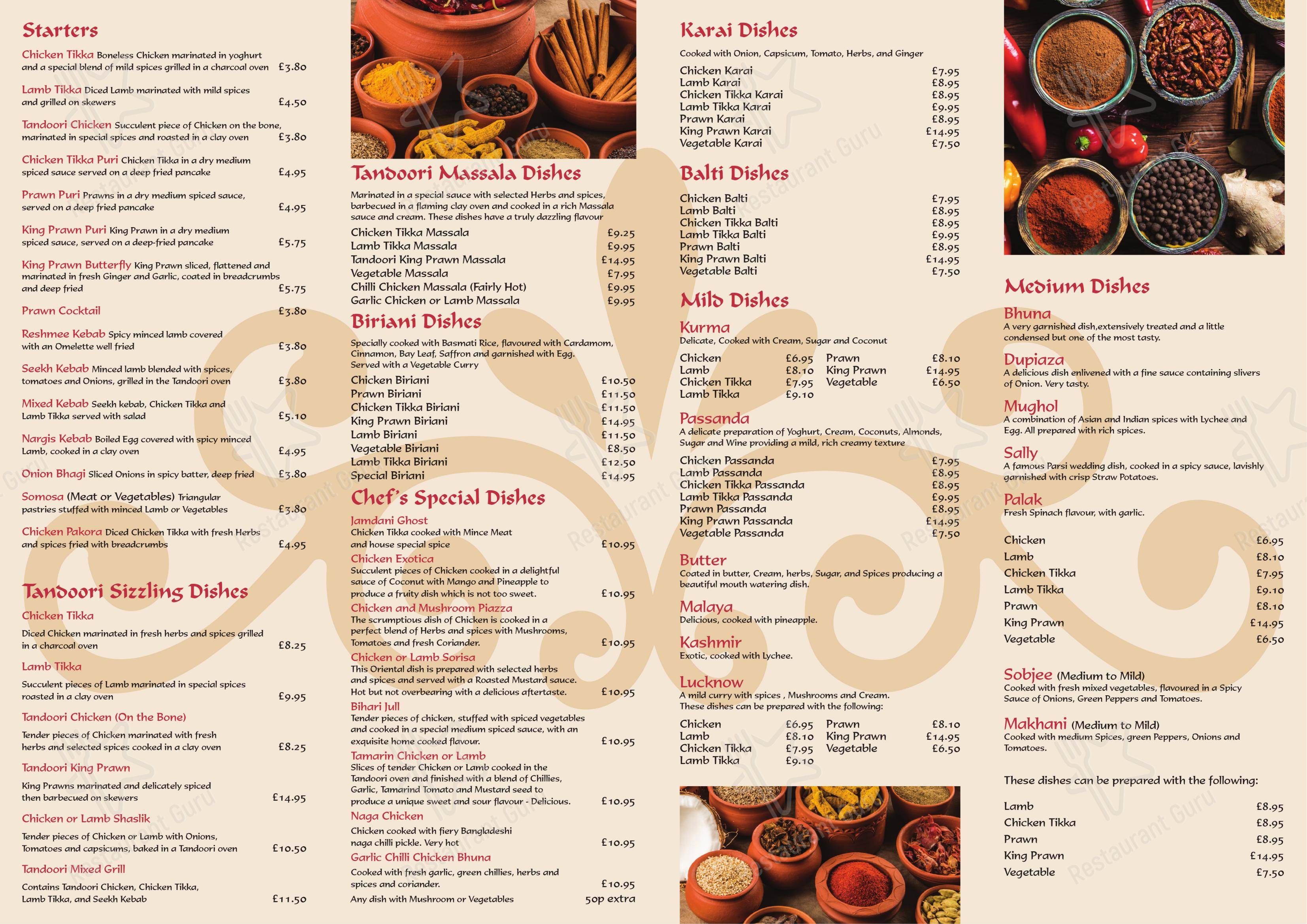 Menu at Spice Of India restaurant, Verwood
