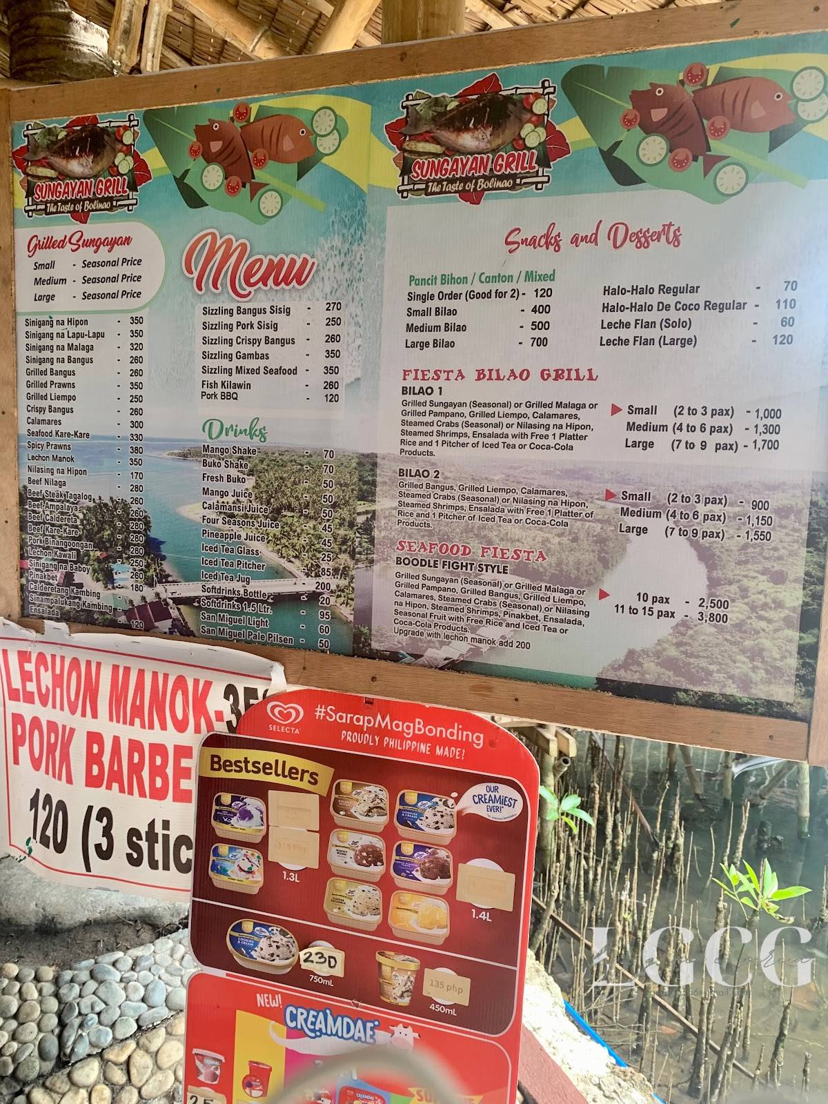 Menu at Sungayan Grill restaurant, Bolinao, 9V34+Q2W