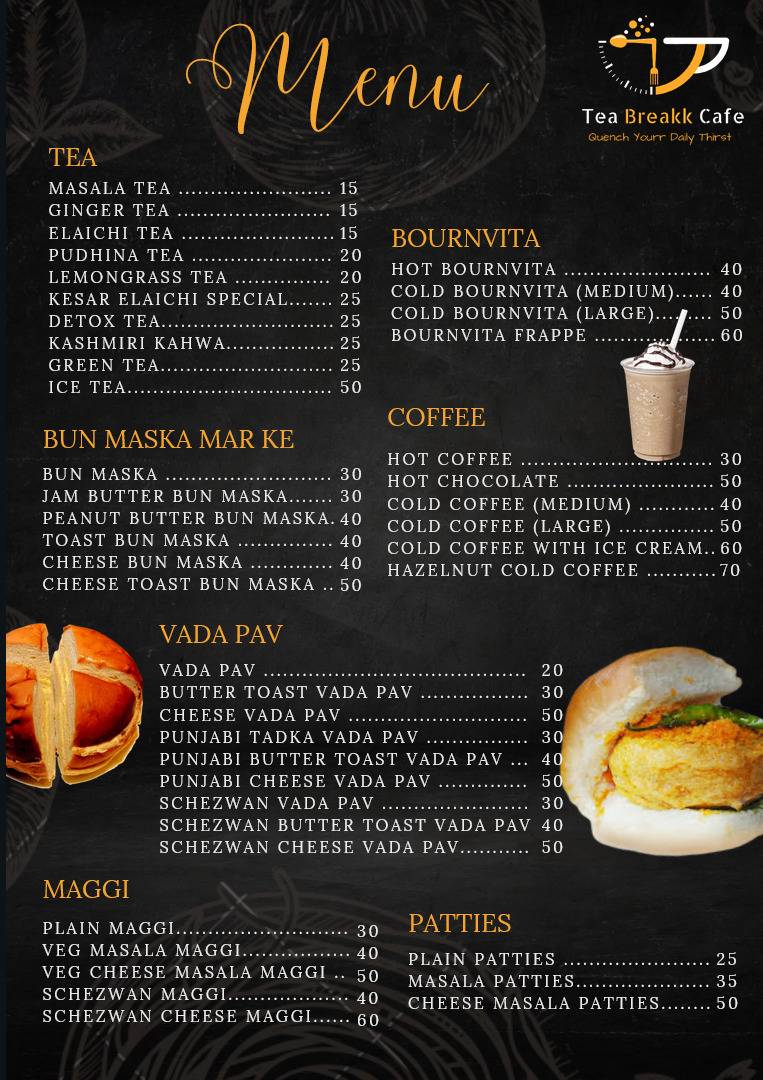 TEA BREAKK CAFE menu