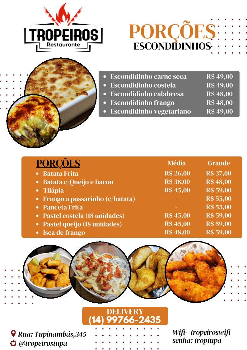 TROPEIROS ESPETARIA cardápio