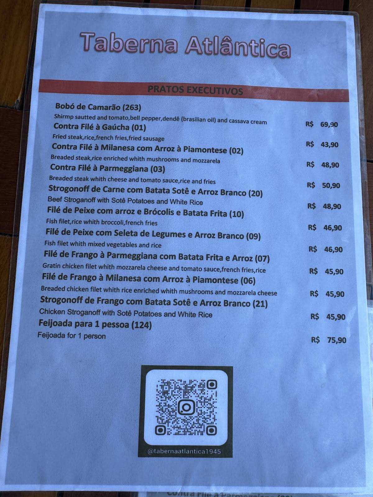 Taberna Atlântica cardápio