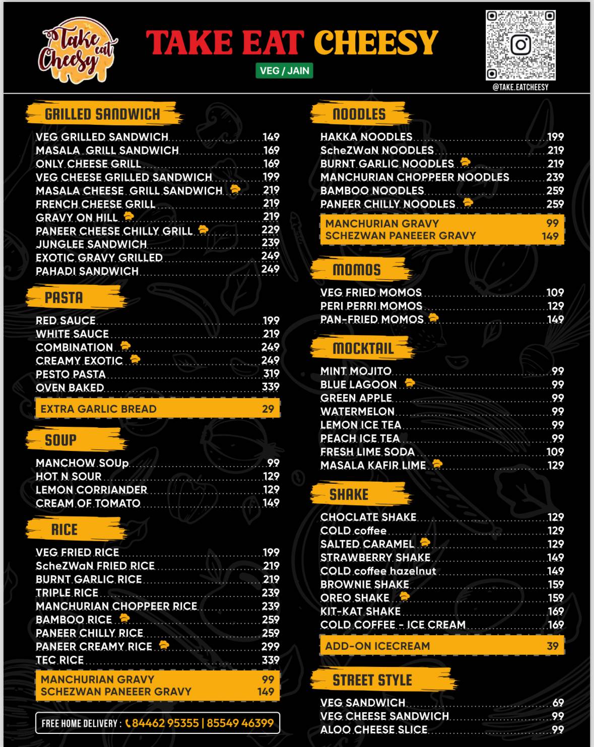TAKE EAT CHEESY menu