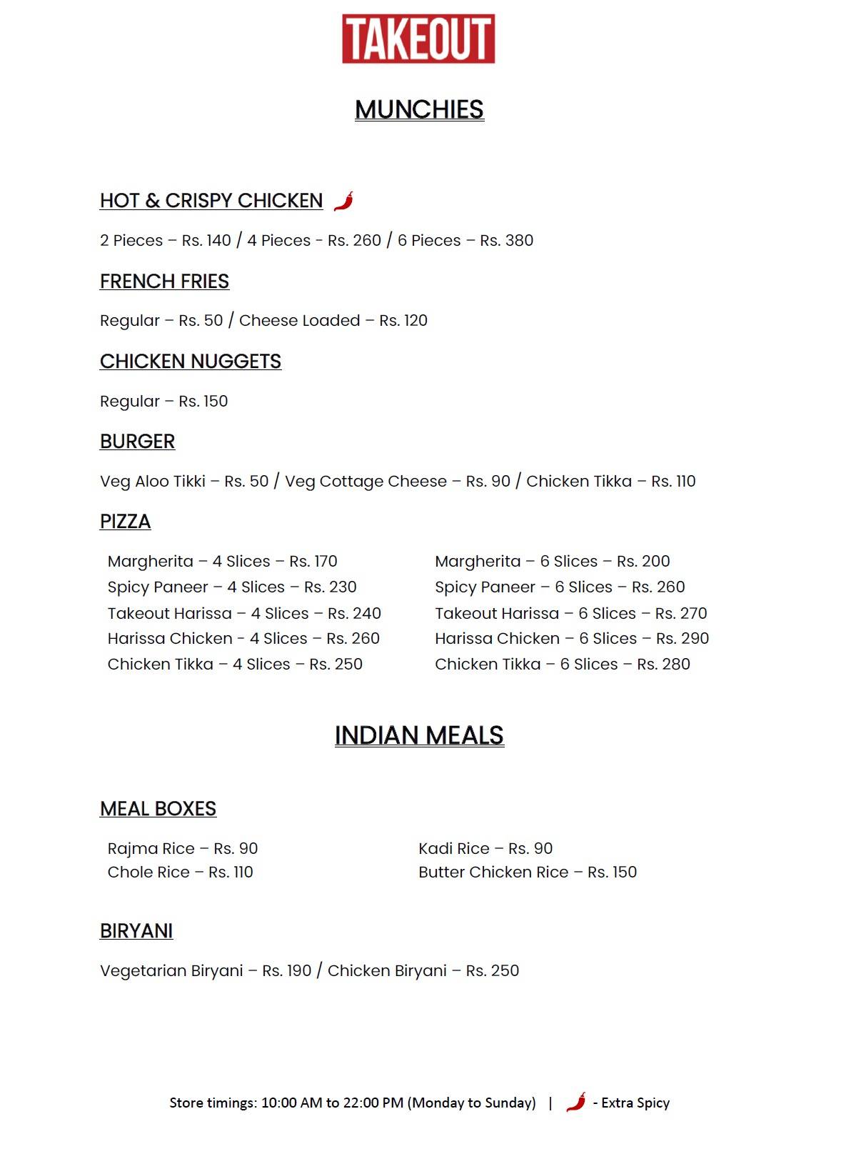 Takeout menu
